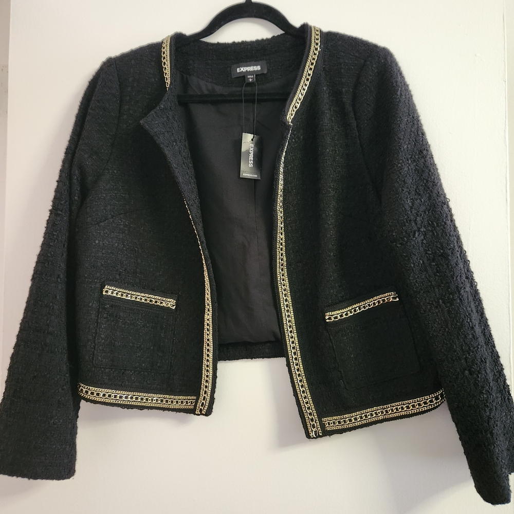 Express Women's Black Jacket with Gold Trim